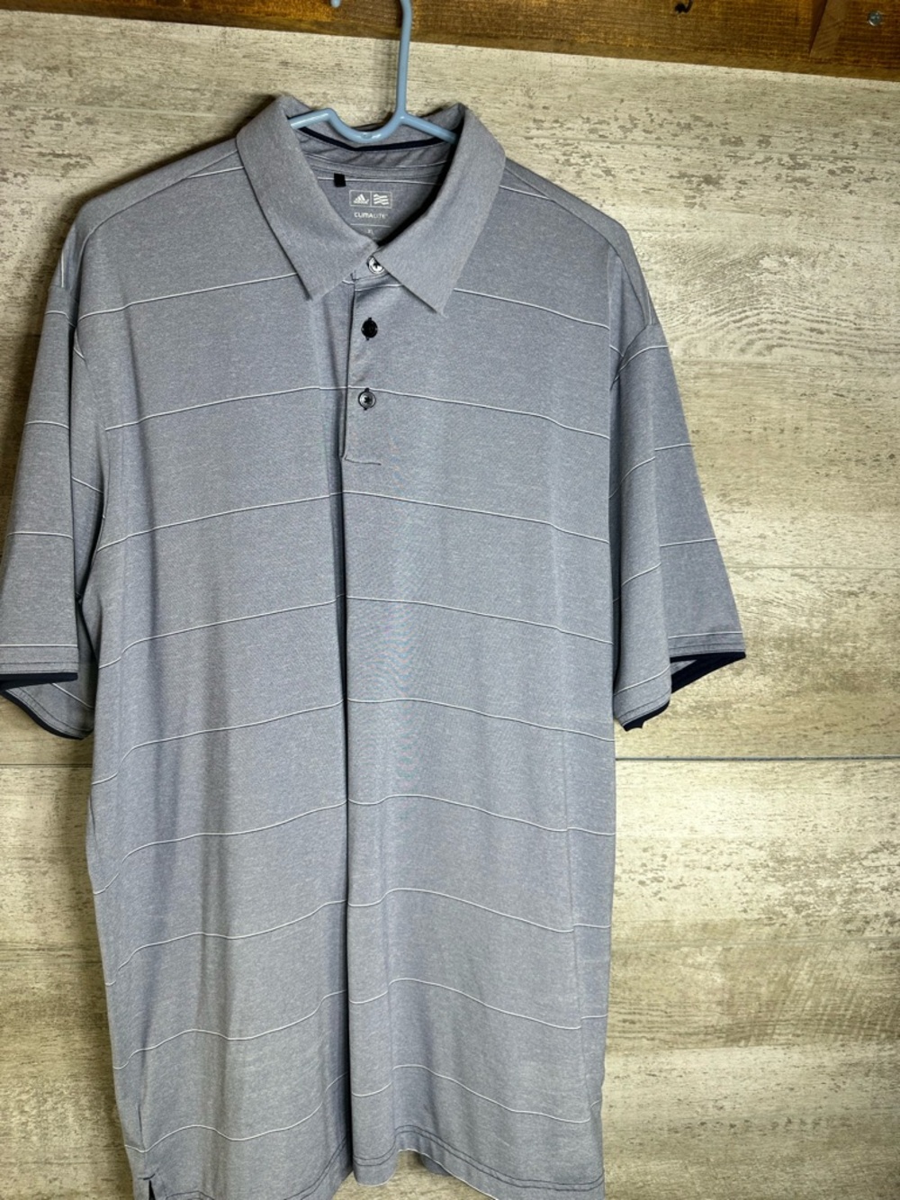 adidas Golf Climalite Mens XL Gray Striped Polo Shirt Short Sleeve Performance